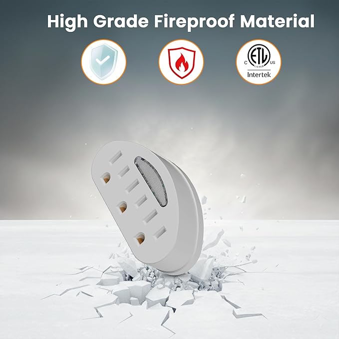 3-Outlet Extender, 3-Prong Grounded Wall Tap Adapter with LED Guide Light, 1875W ETL Listed Multiple Plug Electrical Outlets Splitter for Home, Office, Hotel, Travel, Cruise Essentials, White