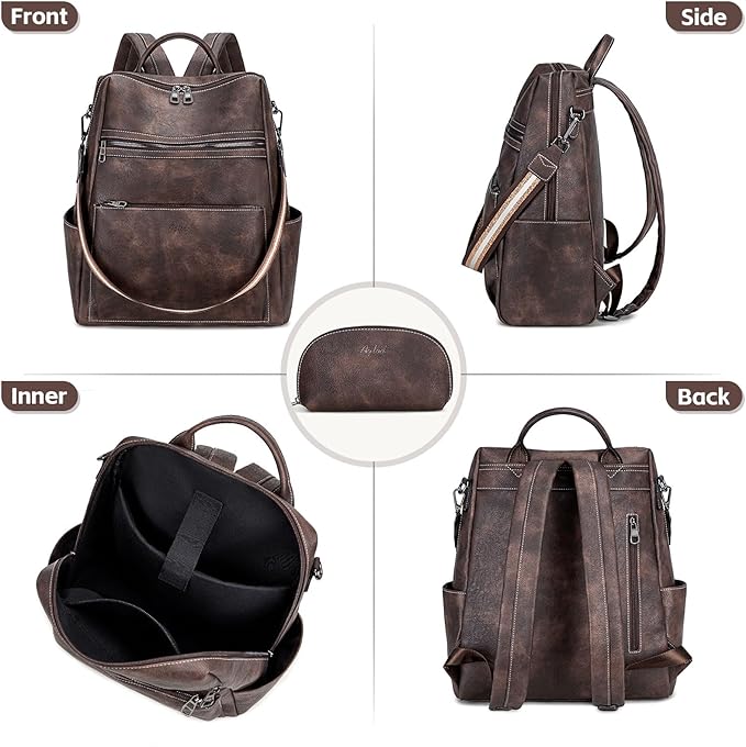 AGLOD Vegan Leather Laptop Backpack for Women 15.6 Inch Work Backpack Purse for Travel College