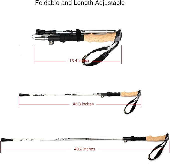 A ALAFEN Aluminum Collapsible Ultralight Travel Trekking Hiking Pole for Men and Women (Fits 5'3" - 6'2")