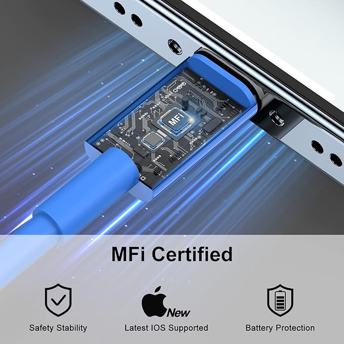 2Pack Blue Fast Charger Cable 10ft [Apple MFi Certified], USB Type C to Lightning Cable 10 Foot for Apple iPhone 14 13 12 Pro XR XS Max X 8 Plus