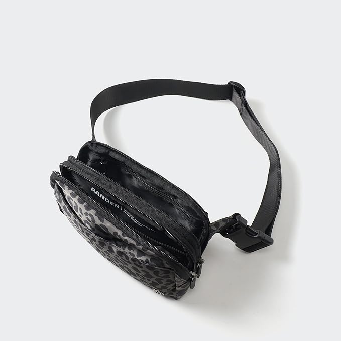 Pander Everywhere Belt Bag for Women, 5 Zipper Pockets Nylon Crossbody Fanny Pack Purse (Grey Leopard)