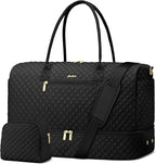 Travel Weekender Duffle Bags for Women - Large Carry On Bag with Shoe Compartment Overnight Bag with Toiletry Bag Duffel Bags with Wet Pocket for Gym Hospital Bags for Labor and Delivery Black