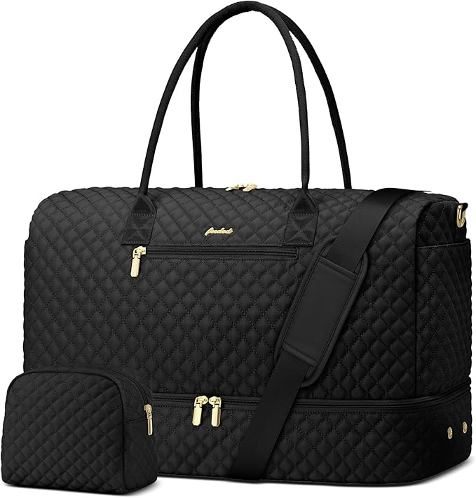 Travel Weekender Duffle Bags for Women - Large Carry On Bag with Shoe Compartment Overnight Bag with Toiletry Bag Duffel Bags with Wet Pocket for Gym Hospital Bags for Labor and Delivery Black
