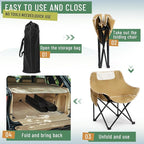 2 Pack Compact Camping Chairs Portable Folding for Outside with Carry Bag Lightweight Moon Chairs for Travel Picnic Hiking Beach Fishing, 600D Oxford, Supports 330lbs(Khaki, Black)