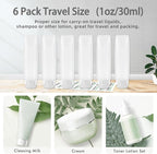 6 Pcs 1 oz Travel Size Toiletries Refillable Travel Bottles, Squeeze Travel Toiletry Bottles with Labels for Toiletry Makeup Travel Containers