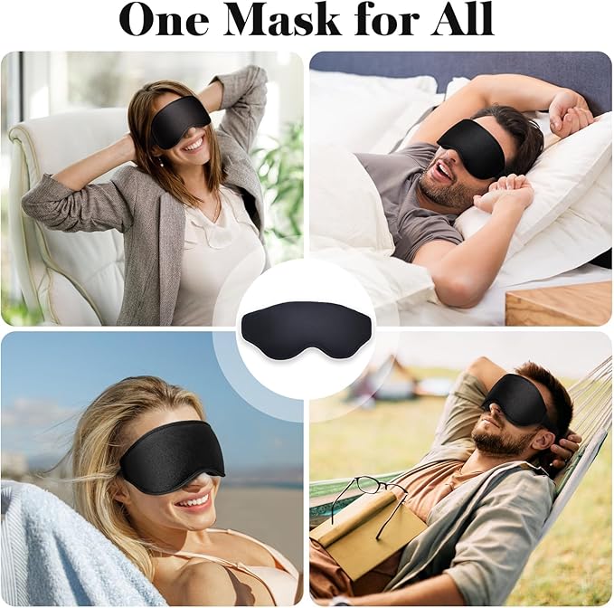 Fygrip 3D Eye Mask Sleep Mask for Men & Women, 100% Pressure-Free & Light Block-Out Eye Mask for Sleep with Easy Adjustable Strap, Night Eye Cover for Travel, Black