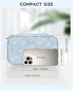 Relavel Travel Makeup Bag, Small Floral Cosmetic Bag with Makeup Brush Compartment, Portable Makeup Pouch for Women, Double Layer Makeup Organizer Bag Cute Toiletry Bag, White Flower