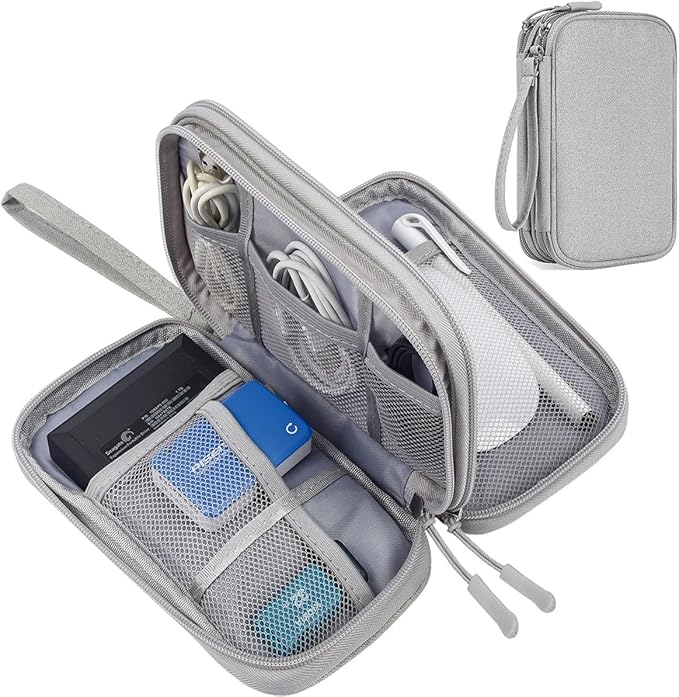 CAAORDKSO Travel Essentials Electronics Organizer Case Tech Pouch, Cord Organizer Travel Cable Organizer Bag for Travel Accessories, Charger, Phone, Power Bank, Hard Drive (Light Grey, Large)