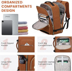 LOVEVOOK 40L Large Travel Backpack for Women Men, 17 Inch Carry on Backpack for Traveling on Airplane, Personal Item Travel Bag Airline Approved, Business Causal Weekender Backpack, Brown Yellow-Black