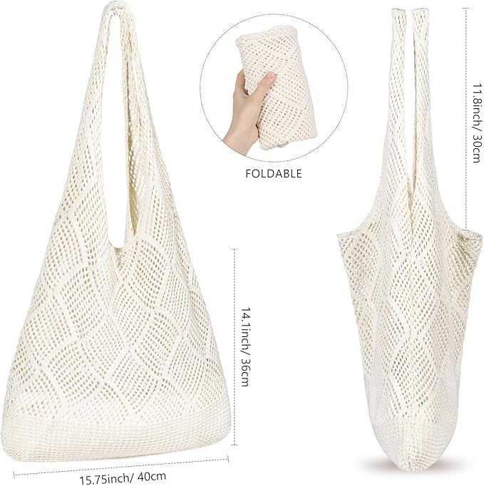 WantGor Crochet Bags, Beach Mesh Tote Bag Womens Shoulder Shopping Handbag Casual Travel Totes Bag Foldable Hobo Bags