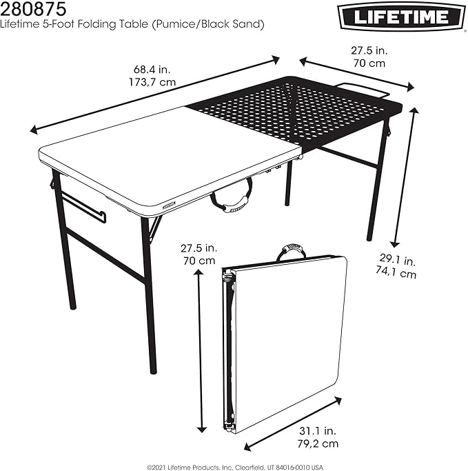 LIFETIME Folding Tailgate Table with Grill Rack, Portable Outdoor Camping Station, 5-Foot
