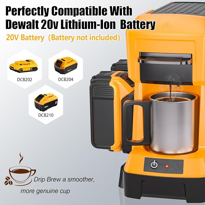 Taingwei Portable Coffee Maker for Dewalt 20V Battery, Drip Coffee Machine with Electric Coffee Grinder for RV, Camping, Travel, Car, Hiking (Battery Not Included)