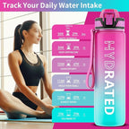 QLUR Water Bottle with Straw, 32oz Motivational Water Bottles with Time Marker to Drink, Tritan BPA Free, 1L Sports Water Bottle with Carry Strap LeakProof for Women Gym Fitness Outdoor (1 Pack)
