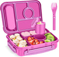 Amathley Bento Box Adult Lunch Box Kids,Lunch Containers for Adults/Kids/Toddler,5 Compartments Bento Lunch Box with Sauce Vontainers,Microwave & Dishwasher & Freezer Safe,BPA-Free (Red lily)