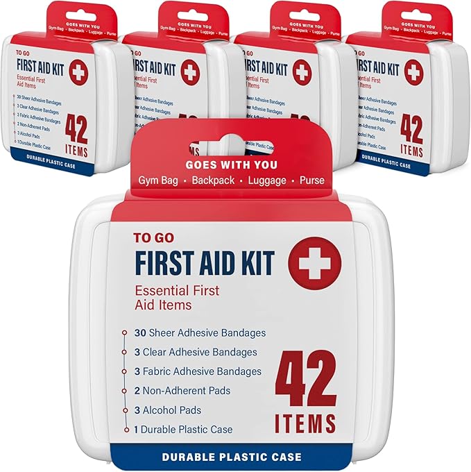 DecorRack 4 Pack Mini First Aid Kits, Small Travel Size Kit, First Aid Patch with 168 Items, Durable Plastic Box Perfect for Car, Home, Boat, or Camping, (168 Pieces, 4 Pack)