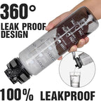OLDLEY Water Bottle, 32oz Motivational Sports Water Bottle with Time Marker - Times to Drink - Tritan, BPA Free, Wide Mouth Leakproof,Anniversary Birthday Gifts for Men Women,Smoke Grey (1 Bottle)