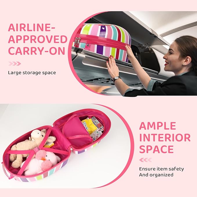 3-in-1 Ride-On Scooter Suitcase, Hardside Ride On Suitcase For Kids Ages 4-15 with LED Light-Up Wheels, Retractable Handle, Foldable & Detachable Scooter Travel Trolley Ride On Luggage-Pink