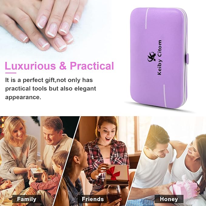 Manicure Set, Travel Mini Nail Clippers Kit Pedicure Care Tools, 10pcs Stainless Steel Grooming kit (Violet)