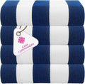CASA COPENHAGEN Cabana Towel 4Pcs Cobalt Designer Stripe Beach Towels Gift Set, 30"x60" Oversized 100% Cotton Pool Bath Towel for Beach Gift Set (Perfect Summer Gift Set for Women & Men)