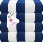 CASA COPENHAGEN Cabana Towel 4Pcs Royal Blue Designer Stripe Beach Towels Gift Set, 30"x60" Oversized 100% Cotton Pool Bath Towel for Beach Gift Set (Perfect Summer Gift Set for Women & Men)