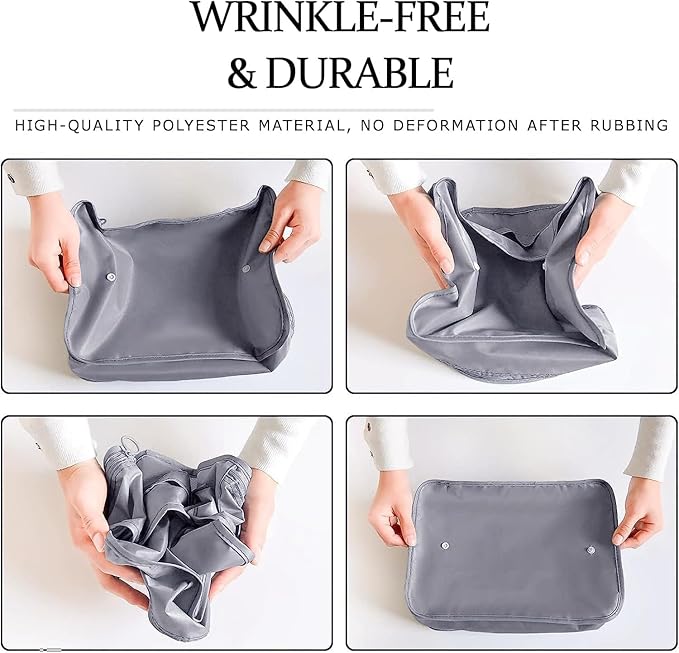 LANSKLBD 6 Set Packing Cubes for Travel, Luggage Organizers with Shoe & Toiletry Bags, Lightweight Suitcase Organizer for Carry-On, Washable Laundry Bags(Grey)