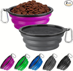 Collapsible Dog Bowl Large 2 Pack, Dog Water Bowls for Travels, Portable Foldable Pet Bowls Feeding Watering Dish for Parking Walking Camping with 2 Carabiners Clip (34oz, Large, Grey+Purple)