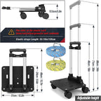 Zoofen Folding Hand Truck Lightweight Luggage Cart with 4 Wheels Compact Trolly Cart with 2 Elastic Ropes for Luggage,Backpack, Bags, Travel and Office Use(24 * 31cm)