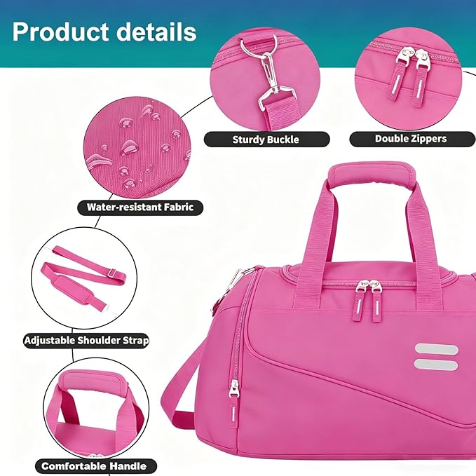 Gym Bag for Men & Women - 30L Duffel Bag with Shoe Compartment, Weekender Water Resistant Duffle Bag for Travel, Sports, Fitness & Workouts, RosePink