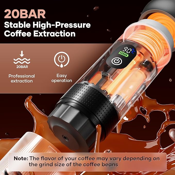 Portable Coffee Maker Espresso Machine Small Electric Battery Operated Coffee Cup Mini Espresso Machines Self-Heating Car Travel Espresso Pod Maker, 3-IN-1 Ground Coffee & NS Capsule Hiking Camping