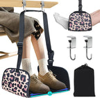 Airplane Foot Hammock, Office Footrest Airplane with 2 Hooks Long Flight Hammock Memory Foam Travel Foot Rest Plane Foot Sling Under Desk at Work Gaming Travel Essentials, Leopard Print