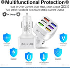 Amiss Car Charger Adapter, 6 USB Multi Port, Fast Charger, Include QC 3.0 and 5 Other Ports, Car Interior Accessories, Fit for iPhone 17/16/15/14/13Pro Max, Samsung, Android (White 1pc)