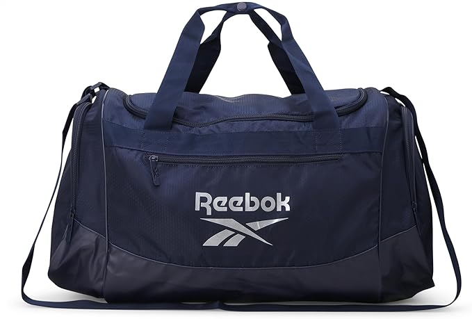 Reebok Duffle Bag - Lightweight Unisex Carry On Gym Bag - Travel and Sports Duffel Bags for Men and Women, Cade - Navy Silver