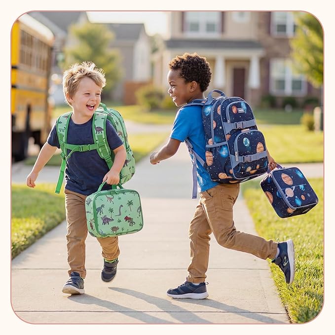 mommore Kids Backpack for Boys 4-8 with Lunch Box Elementary Kindergarten Preschool School Backpack 15'' Fit Folders Bottles, Galaxy