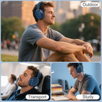 B8 Bluetooth Headphones Over Ear, 6 EQ Music Modes and 50H Playtime Deep Bass Wireless Headphones with Mic, Lightweight Folding HiFi Stereo Headset for iPad/Travel/Tablet/PC/Home Blue