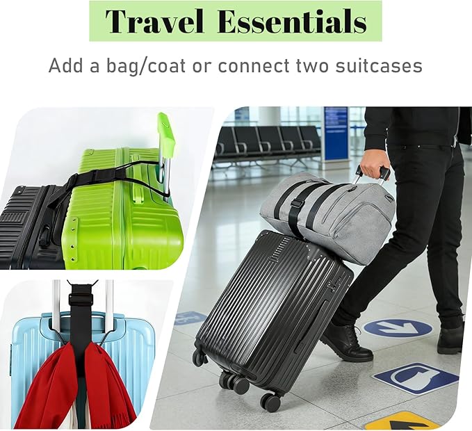 Multi Use Strong Adjustable Luggage Connector Straps for Suitcases,4 Pack Flexible Luggage Accessories Elastic Fastening Bag Strap (Black-4pcs)
