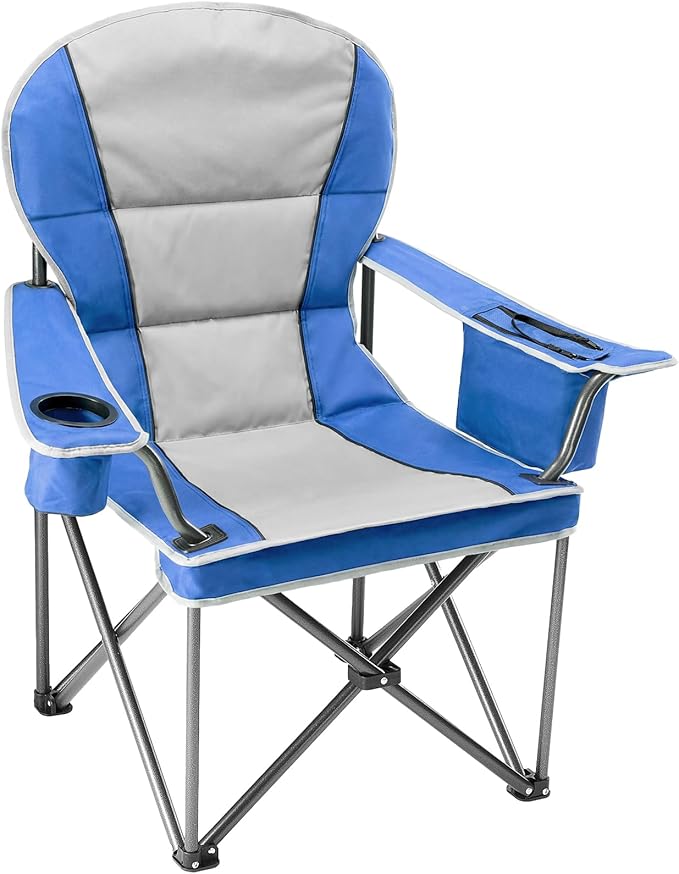 NEWBULIG Oversized Folding Camping Chair for Adults, Portable Outdoor Collapsible Chairs, 500 LBS Heavy Duty Support, with Cup Holders, for Lawn, Fishing, Hiking, Blue