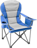 NEWBULIG Oversized Folding Camping Chair for Adults, Portable Outdoor Collapsible Chairs, 500 LBS Heavy Duty Support, with Cup Holders, for Lawn, Fishing, Hiking, Blue
