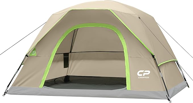 CAMPROS CP Camping Tent 2/4/6 Person, Waterproof Windproof Double Layer Dome Tent, Easy Setup with Large Mesh Windows & Wide Door for Outdoor Camping Backyard