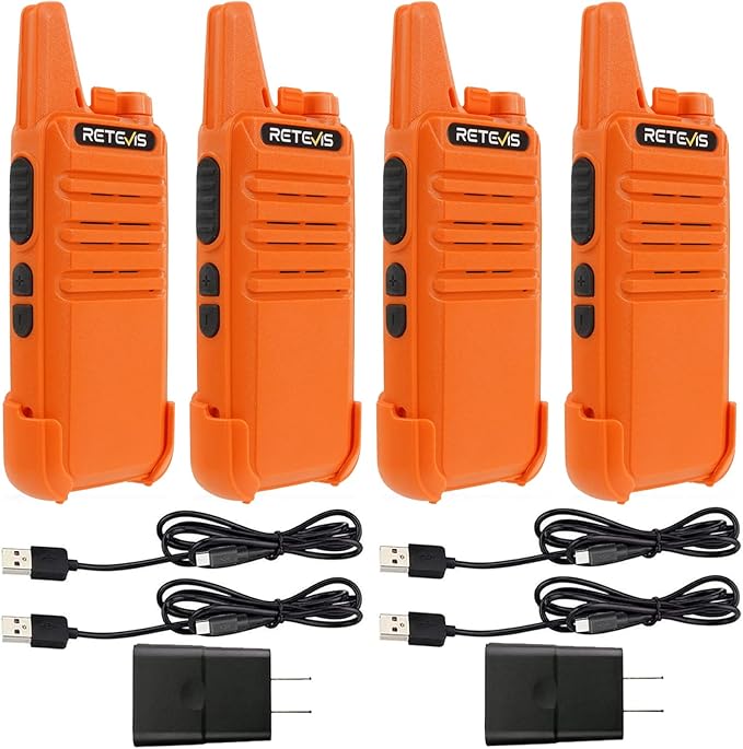 Retevis RT22 Rechargeable Walkie Talkies, Long Range Two Way Radio for Adults, Portable Handheld Radio, Voice Activated, Emergency Alarm, Upgraded Type-C Charing, Outdoor Hiking Travel(4 Pack, Orange)