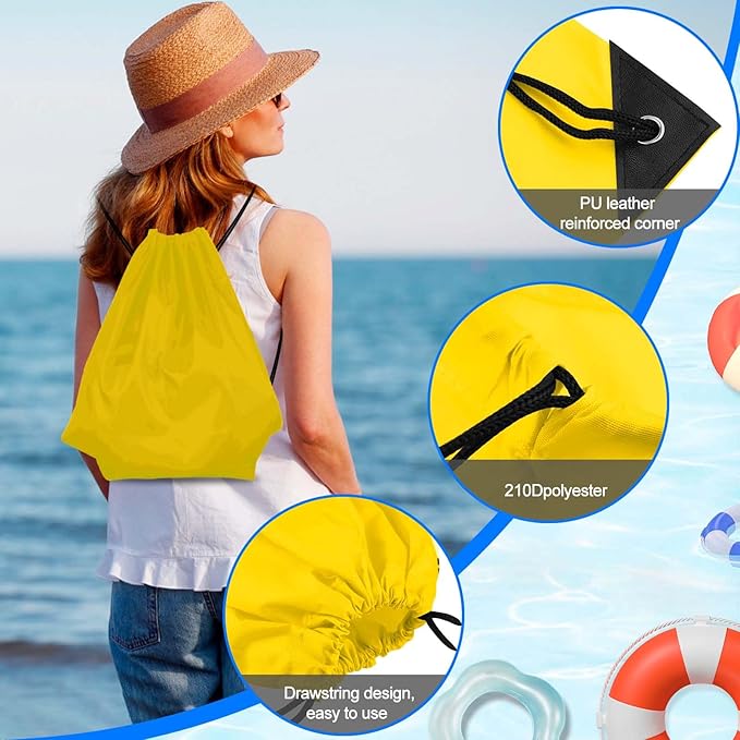 PLULON 2Pcs Drawstring Bags Bulk Drawstring Backpack Black Yellow String Backpack Cinch Sack Sport Gym Backpack Bags for Yoga Traveling Outdoor Sports