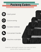 WTREE 4-Piece Packing Cubes Travel Accessories Set for Suitcases - Luggage Organizer Bags with Double Zipper - Mesh Top - Small/Medium/Large/Slim - Black