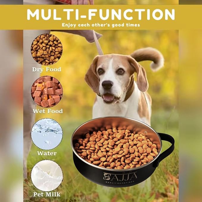 3-in-1 Travel Dog & Cat Bowl – Collapsible BPA-Free Silicone & 18/8 Stainless Steel, Portable & Non-Slip with Handle, Easy to Clean, Food & Water Bowl for On-the-Go Pets, Bottl/Poop Bag Holder