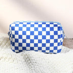 SOIDRAM 2 Pcs Checkered Makeup Bag Large Cosmetic Bag Toiletry Bag Makeup Pouch Travel Bag Organizer Cute Makeup Brushes Aesthetic Accessories Storage Bag for Women Royal Blue