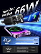 Starlight Retractable Car Charger with Retractable Cables, Starlight in Car Roof 4 in 1 Super Fast USB C Car Phone Charger, 2 USB Ports Starry Sky Adapter, Compatible with iPhone 17 16 15 14 13 12