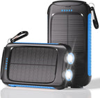 Portable Charger Solar Power Bank 20000mAh with USB-A and USB-C 5V/3A Output Port Blue Battery Pack Compatible with iPhone, Samsung, Waterproof Emergency LED Flashlights Perfect for Camping, Hiking