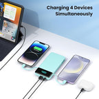 FOCHEW Portable Charger Built-in Cables and Wall Plug,13800mAh Fast Charging USB C Power Bank,4 Outputs Travel Essential Battery Pack for iPhone 17/16/15/14/13,Galaxy,Android -Green