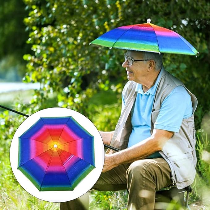 3 Pack Umbrella Hat, Sports Head Umbrella Hats for Adult Women, 26" Diameter Folding Waterproof Rainbow Fishing Headwear for Outdoor Party Beach Hiking
