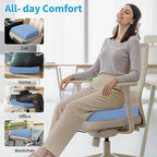 TranquilRelax Large Seat Cushion, Memory Foam Cushion for Long Sitting Hours on Office Chair, Home & Car, Non-Slip Chair Pad for Relieving Back & Sciatica & Hip & Coccyx Pain (Light Blue)