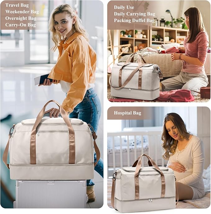 Extra Large Travel Duffle Bag,Carry on Overnight Weekend Bag with Shoes Compartment,Weekender Bags for Women for Travel Business Trips Sport Hospital