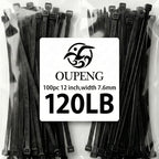 Zip Ties 12 inch ，Heavy Duty Cable Ties with 120 Pounds Tensile Strength，Black Zip Ties，100 Pack, Wire Ties for Indoor and Outdoor Use.